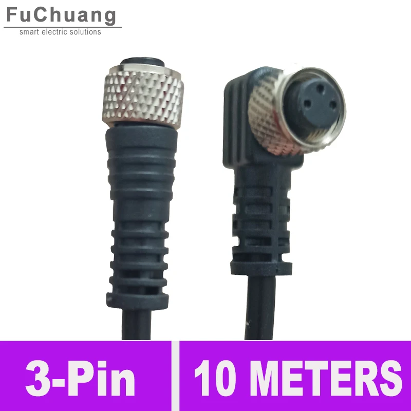 Straight / Bend type Sensor Plug Lead 10 Meters cable wire lead 3 pin connector head for LM8 series  inductive proximity Switch