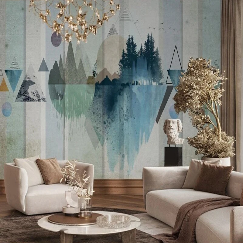 

Оригинальные красочные горы, отражающие воду, спокойствие, телевизор, спальня, украшение для дома, фон, настенная живопись