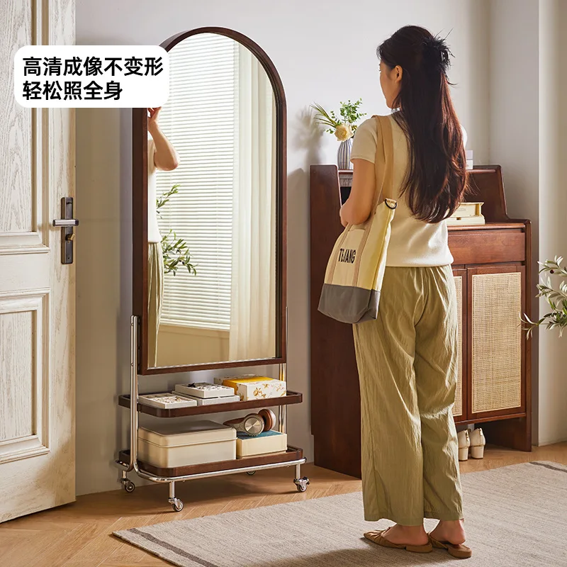 Household solid wood floor mirror, bedroom full-length mirror medieval storage