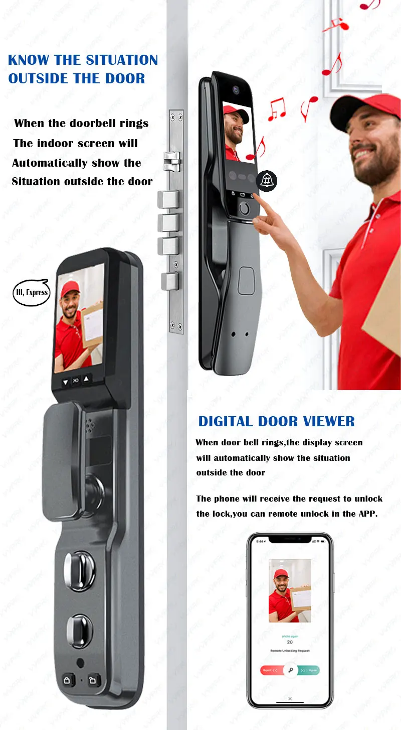 Wifi Dual screen citofono vocale e video schermo del campanello Smart Fingerprint Face Recognition Camera Smart Door Lock