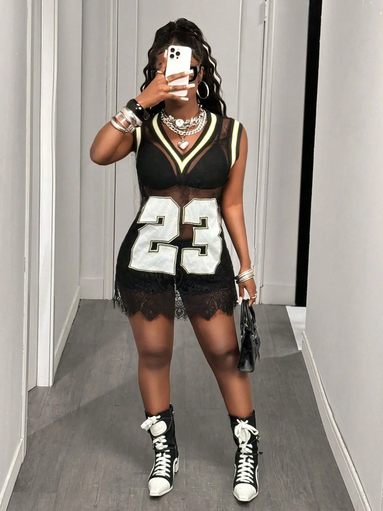 Malha renda com decote em v camisa vestido mini clube vestidos de beisebol verão feminino festa y2k streetwear outfits sexy bodycon ver através do vestido