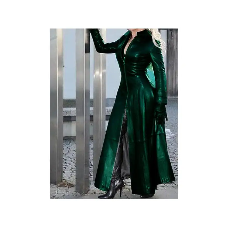 تمديد طويل Sve الوقوف طوق جلد Jaet المرأة الشارع Sle سليم صالح سستة إغلاق منتصف طول Faion ملابس خارجية