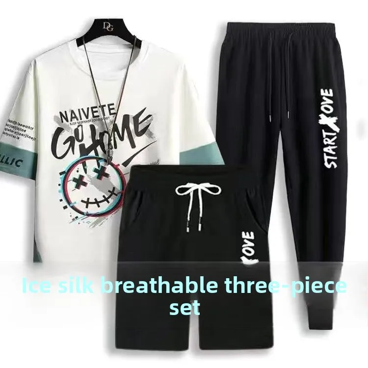 

Мужская летняя футболка из ледяного шелка, новая, повседневная, спортивная, из полиэфирного волокна, длина рукава 5/8