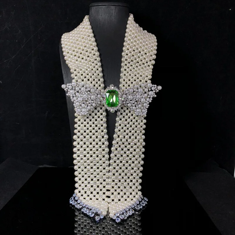 hand-woven pearl necklace for women clavicle  necklace bow tie decorative heavy industry fashionable jewelry