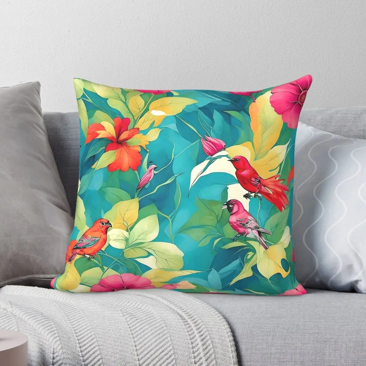 Tropical Bird Of Paradise Hummingbirds Square Pillowcase Polyester Linen Velvet Creative Decorative Pillow Bed Cushion Case 18