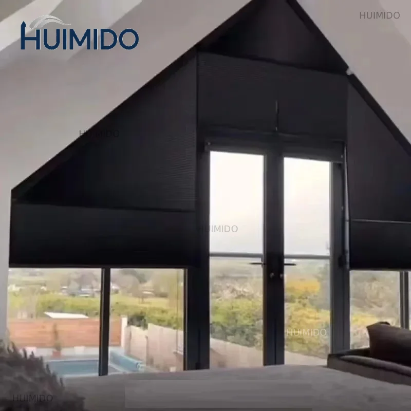 Custom-made Sunroad Custom-sized  blinds with electric triangular honeycomb curtains, movable for opening and closing.