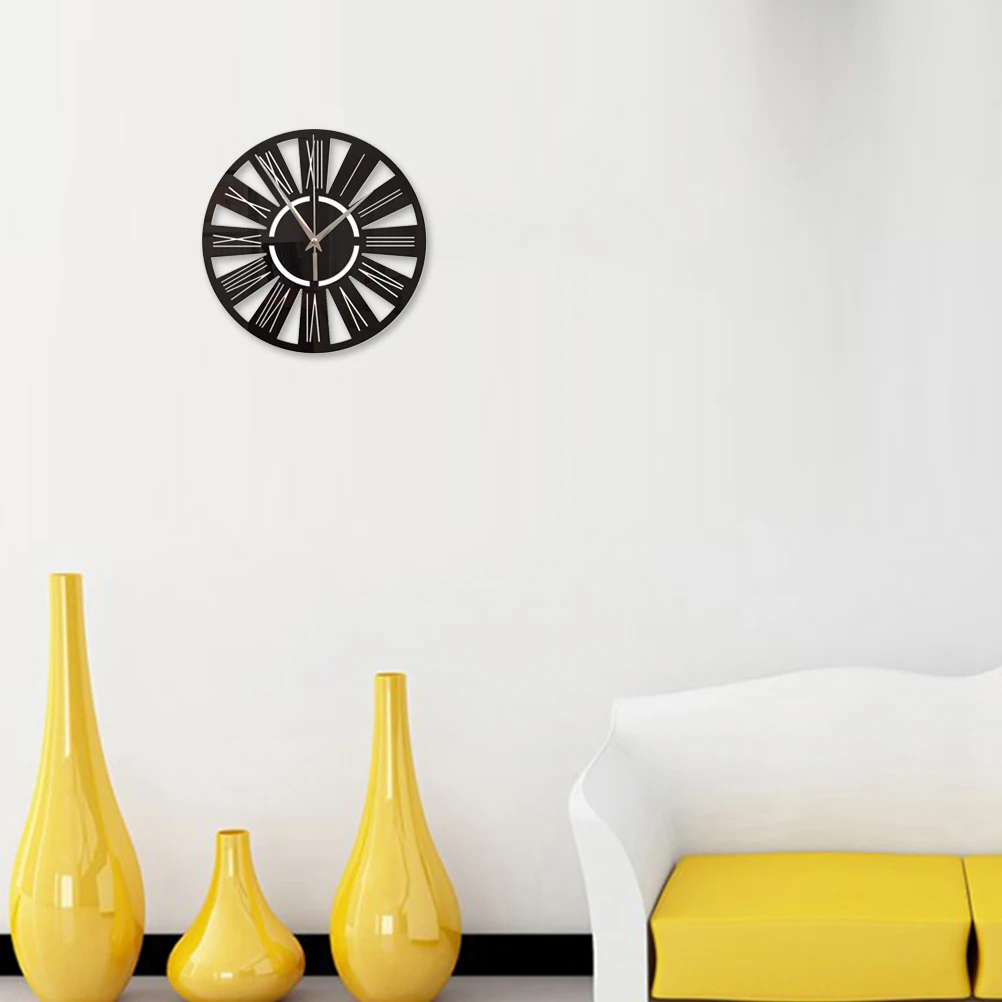 

Roman Numeral Wall Clock Hanging Home Acrylic Round Numerals Black Decor Creative