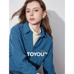 TOYOUTH Women Corduroy Shirt 2024 Winter Long Sleeve Half High Collar Loose Blouse Fashion Warm All Match Four Colors Tops