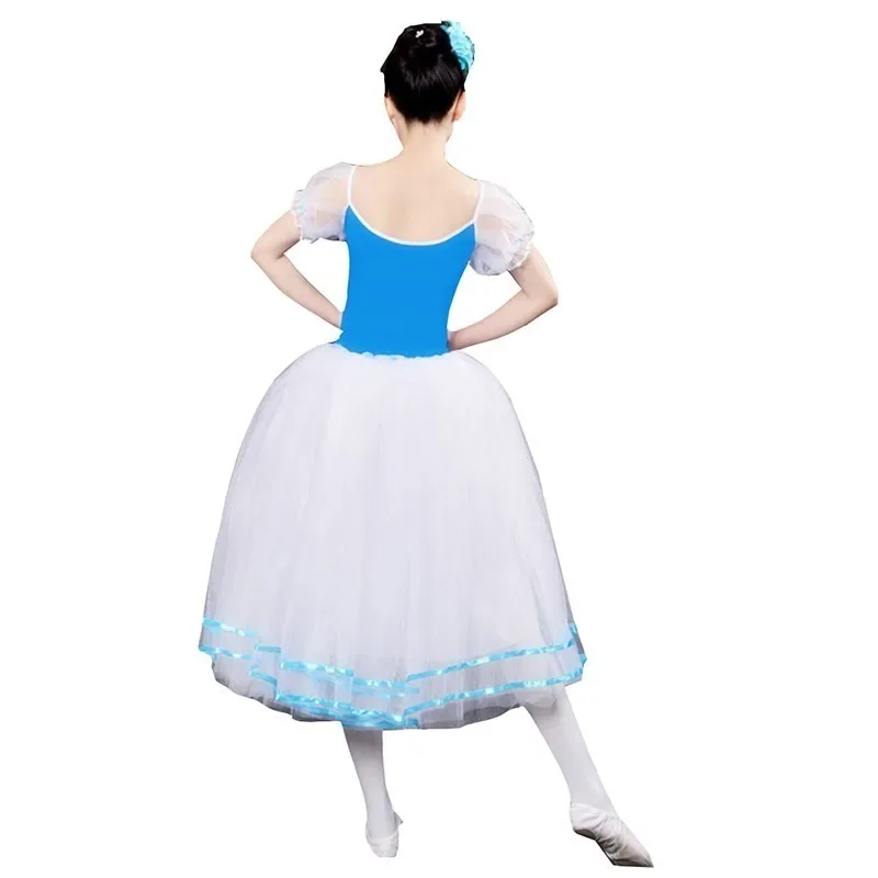 New Romantic Tutu Giselle Ballet Costumes Girls Child Velet Long Tulle Dress Skate Ballerina Dress Puff Sleeve Chorus Dress