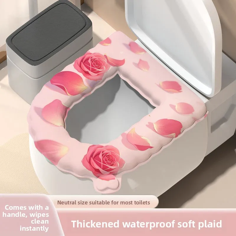 Thickened Waterproof Toilet Seat Cushion Universal Fit Soft Non Slip Removable Cover for All Seasons Household Bathroom Use