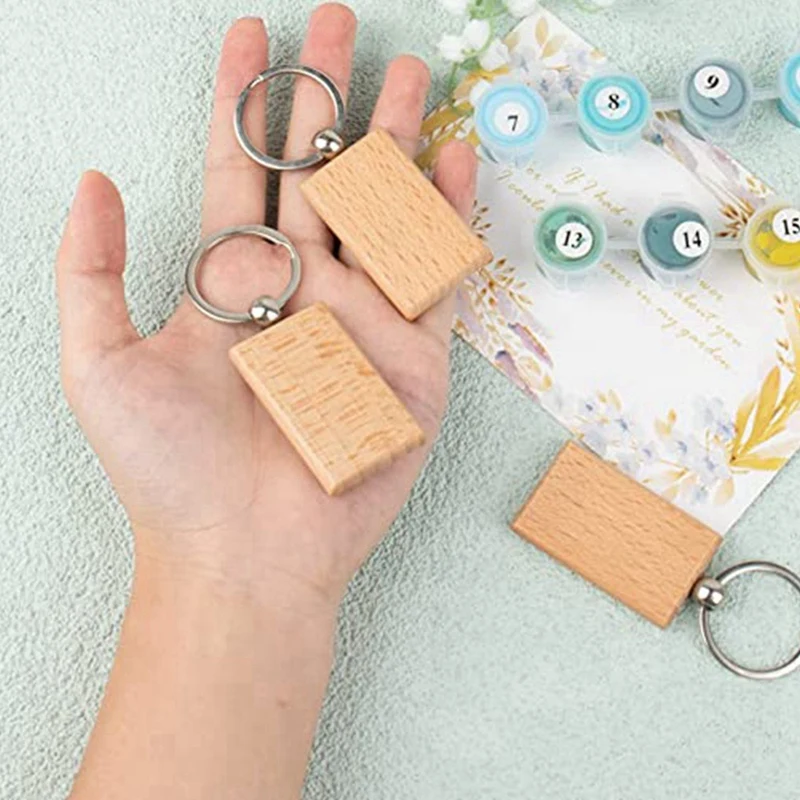 20Pcs Wood Blank Wooden Keychains Blank Unfinished Wooden Key Tag With Ring Key Chain For DIY Craft Durable Easy To Use