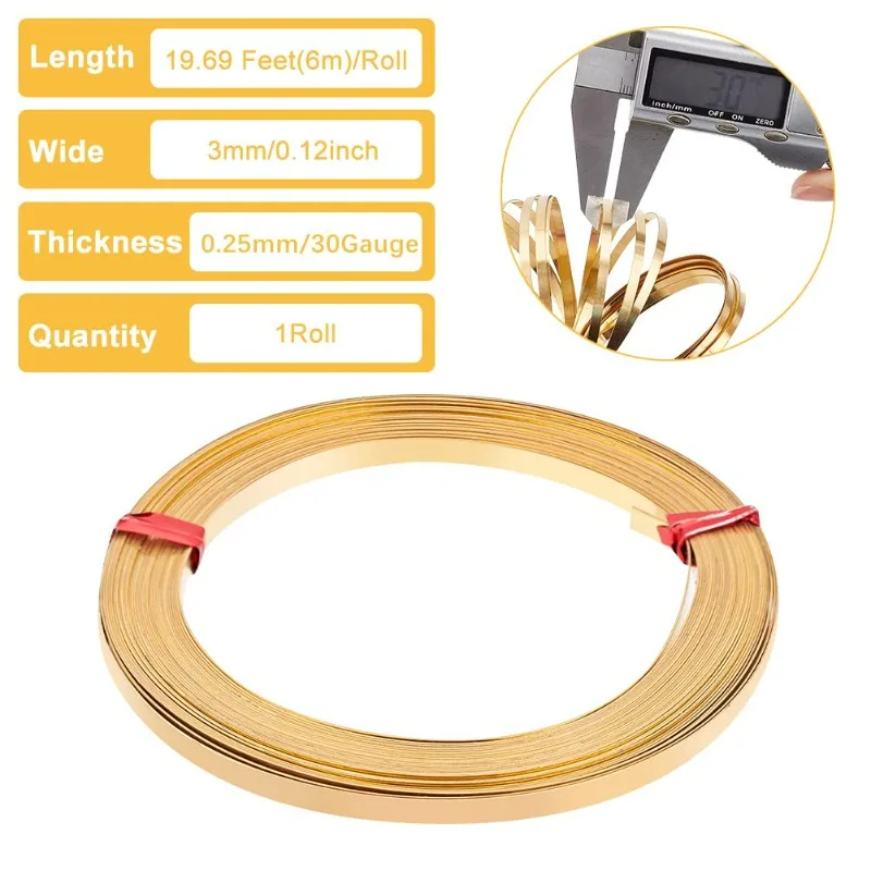 19.7 Ft 30Gauge Brass Flat Bezel Wire, 3mm Wide Flat Craft Wire Jewelry Wire for DIY Jewelry Craft Making Gem Wrapping