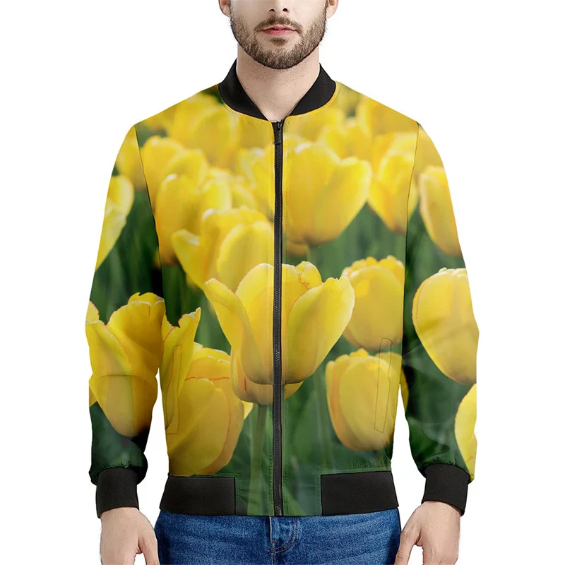 Netherlands Tulip Flower  Zipper Jacket Men 3d Printed Floral Sweatshirt Women Cool Long Sleeves Tops Street Bomber Jackets Coat