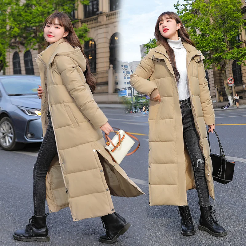 Trendy Women's Warm Winter New Long Cotton Coat Below The Knee Korean Thickened Mid-Length Cotton Jacket Windbreaker Windproof