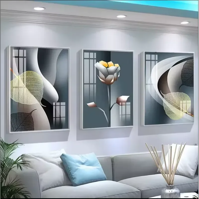 Modern Simple Luxury Crystal Porcelain Abstract Mural Wall Art Home Decoration Aluminum Frame Easy to Hang