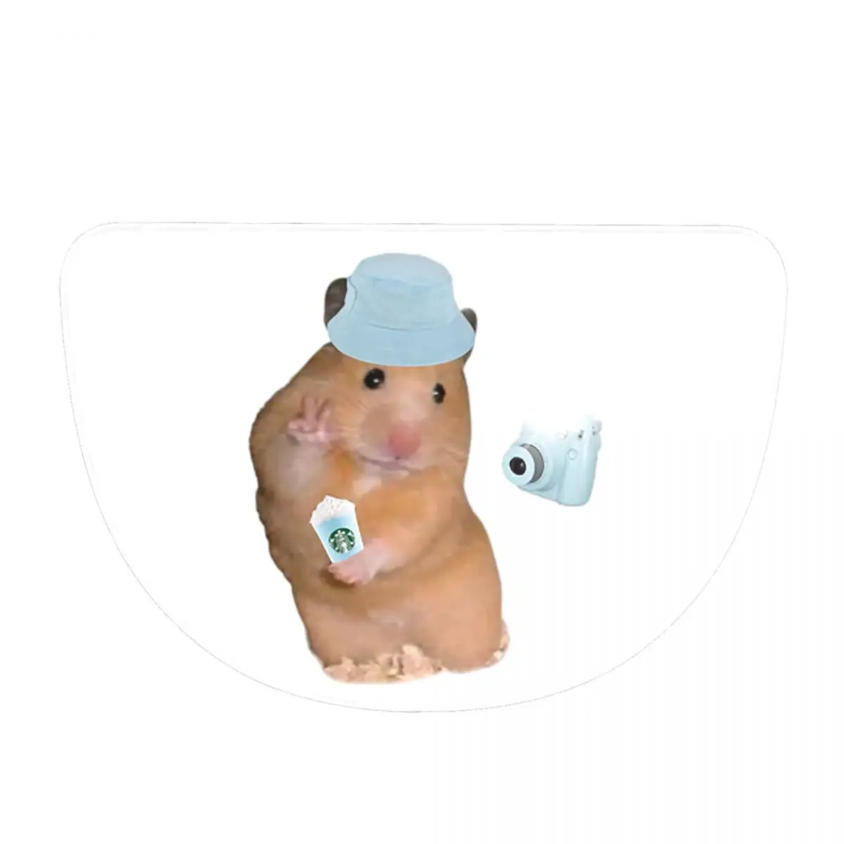 Peace Sign Hamster Meme With Camera Soft Flannel Half Round Doormat Non Slip Bathroom Mat Absorbent Floor Carpet for Living Room