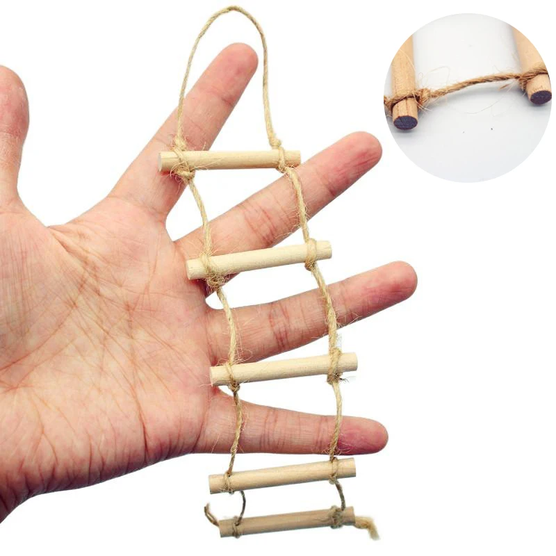 1Pcs Dollhouse Mini Wooden Hemp Rope Hanging Ladder Pet Gardening Miniature Scene Model Toys Doll House Accessories Christmas