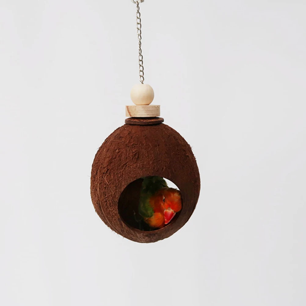 

3 -Hole Bird Coconut Shell Nest Hanging Food Dispenser The Bird's Wooden Hummingbird House