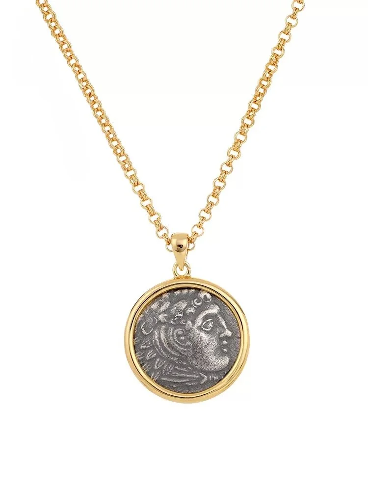 Ancient Greek and Roman Hercules exquisite replica of the ancient coin 925 silver necklace