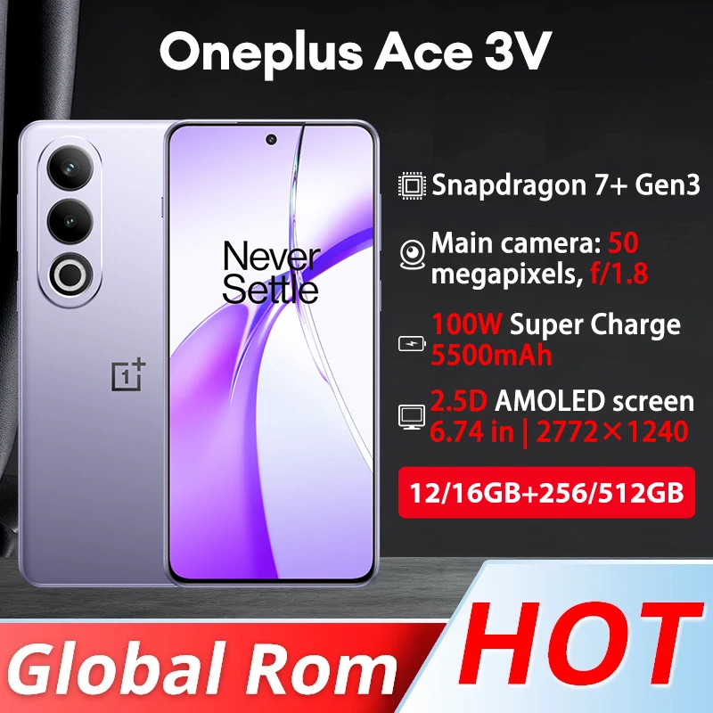 Global Rom Oneplus Ace 3V Teléfono móvil Snapdragon 7+ Gen 3 Android 13,0 Face ID 6,74" OLED 120HZ 100W Carga 50.0MP