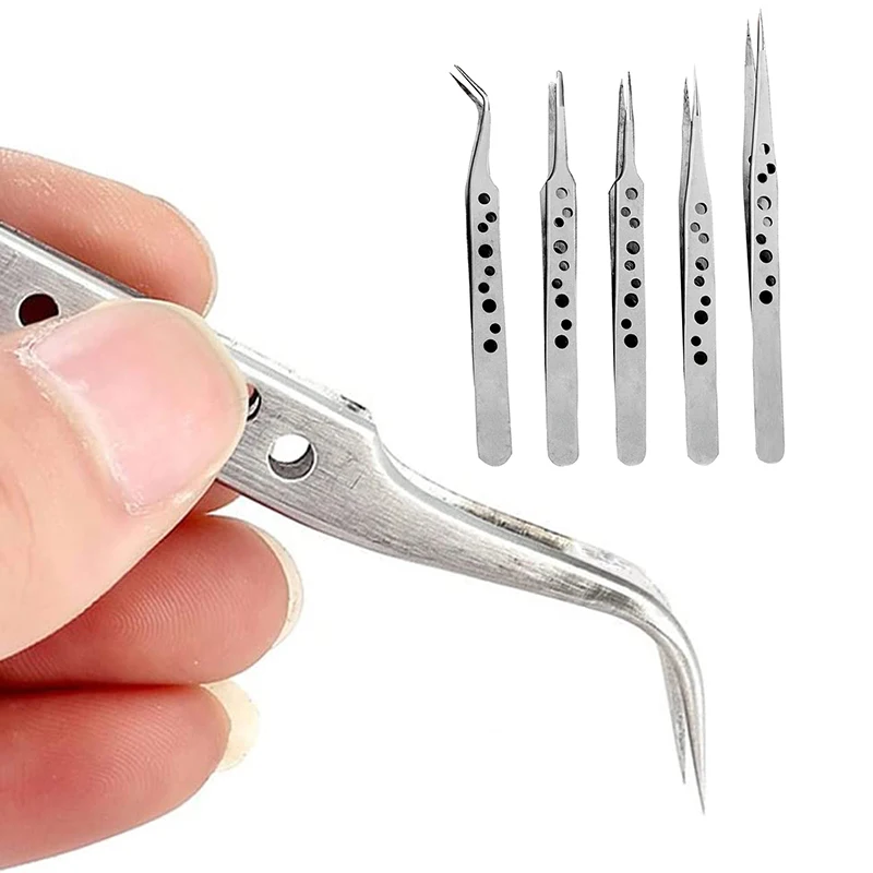 Professional High Precision Stainless Steel Tweezers For Nail Art False Eyelash Extension Pincet Electronic Pliers Clip