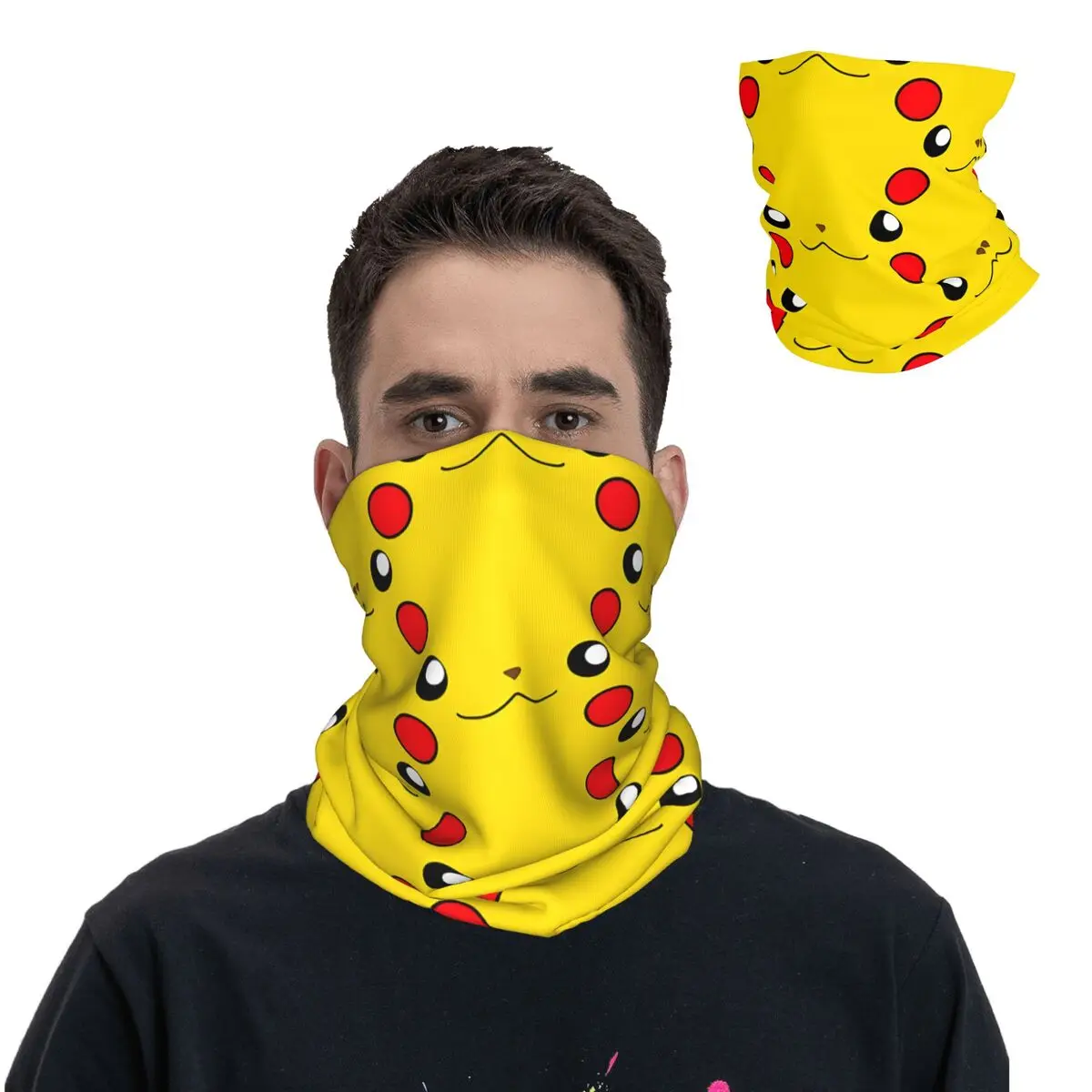 Pikatchu Face Bandana Neck Gaiter Motorcycle Club Pokﾩmon Wrap Scarf Multifunctional Headwear Cycling Unisex Adult All Season