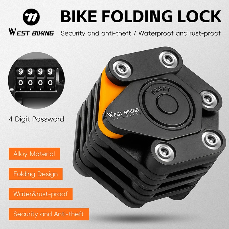 WEST BIKING Mini Portable Alloy Bike Folding Password Lock Safe Anti-theft Lock For Bicycle E-Bike Motorcycle Cycling Accessory