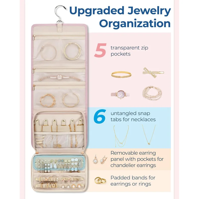 New Travel Jewelry Storage Box, Foldable Jewelry Bag, Suitable for Travel Rings, Necklaces, Earrings, and Bracelets.