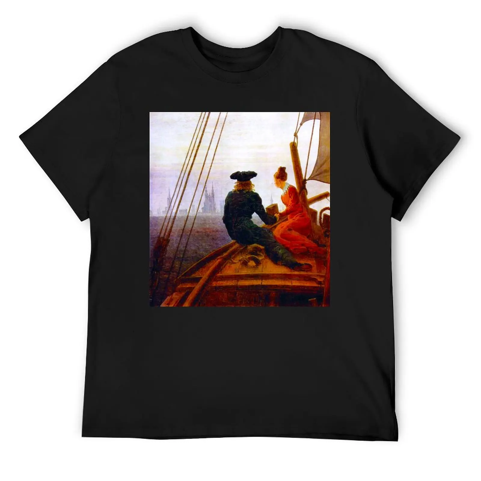 HD CASPAR DAVID FRIEDRICH - On the sailing-vessel 1818 T-Shirt man t shirt summer tops cute tops customs plus size men clothing