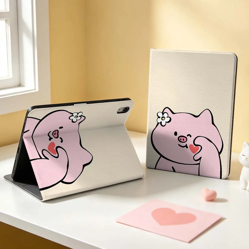 Pink Pig Heart Pen Tray For Apple iPad Pro Mini A16 A17 A14 4 5 6 7 6th 12th Gen 9.7 12.9 11 13 M4 inch Tablet Case