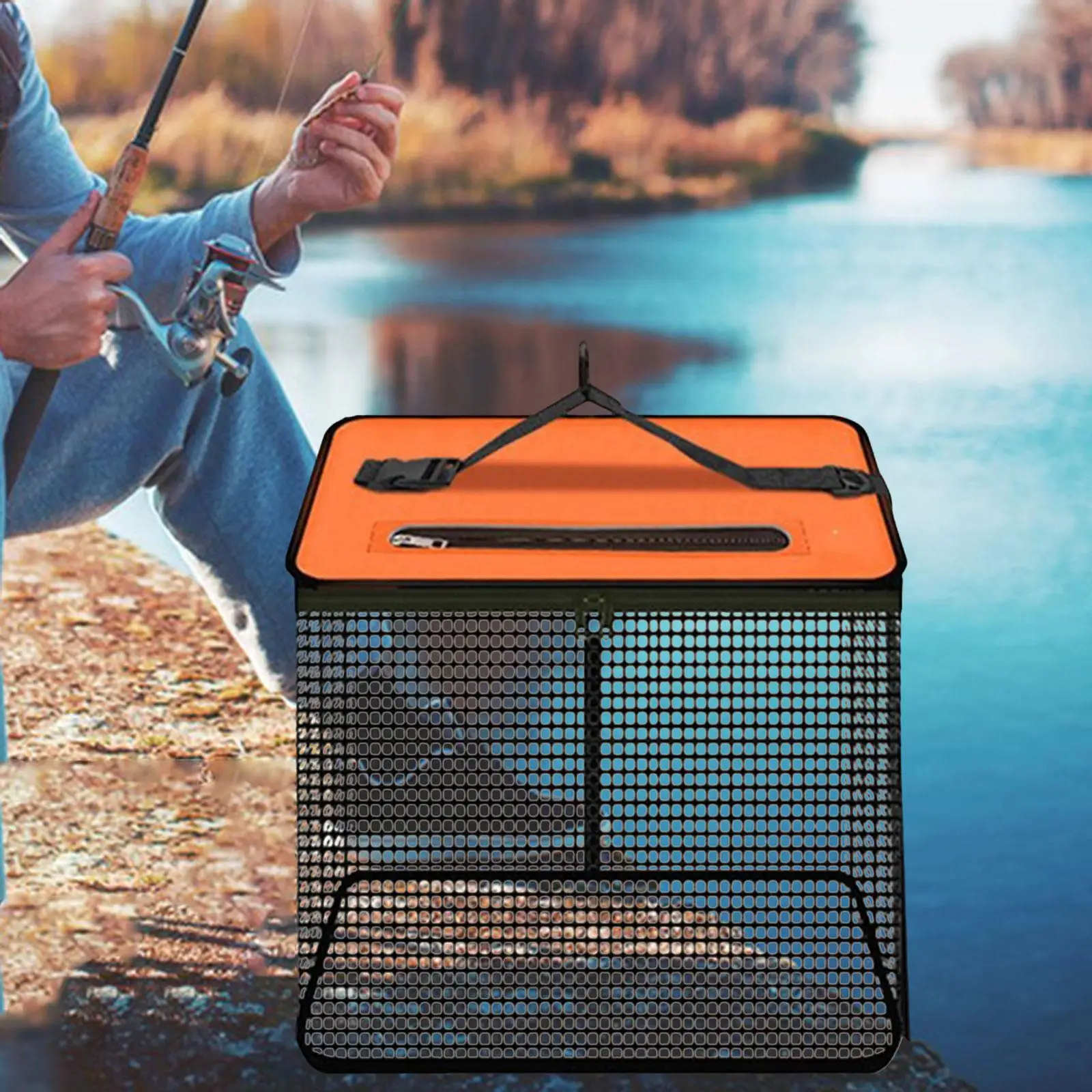 

Floating Fish Basket Rubber Coated Folding Lightweight Anti Jump Multipurpose Easy Carrying Breathable Fishing Protection Net