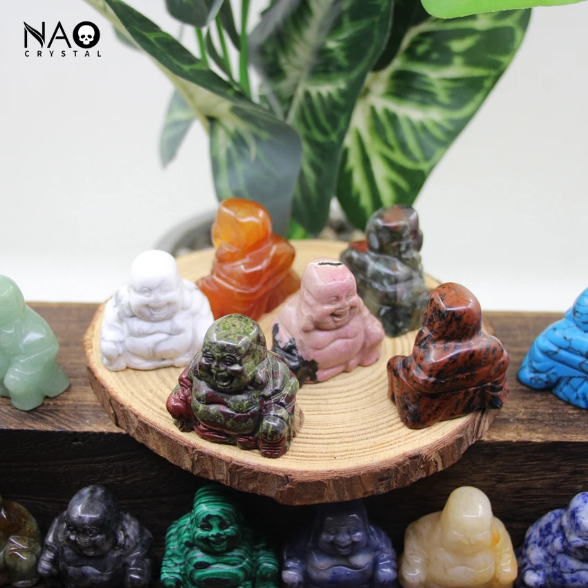 

1.5" Carving Mini Buddhas Figurine Gemstone Maitreya Sculpture Statues,Healing Crystal Lucky Quartz Home/Office/Room Decor Gifts