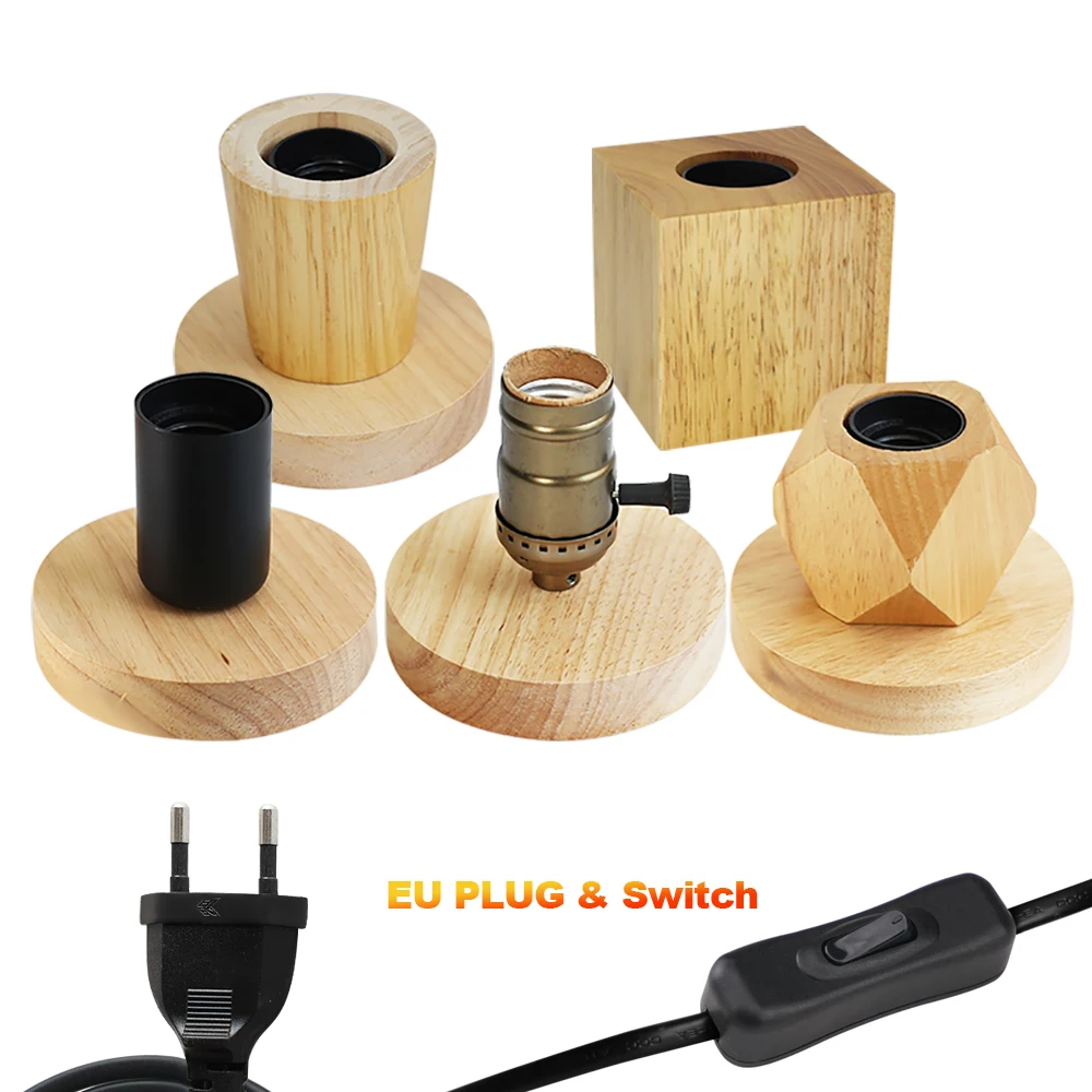 Retro Vintage Table Lamp Wood E27 Base Night Light Fixture Switch EU Plug For Bedroom Bedside Desk Lamp Floor Decor Multiple