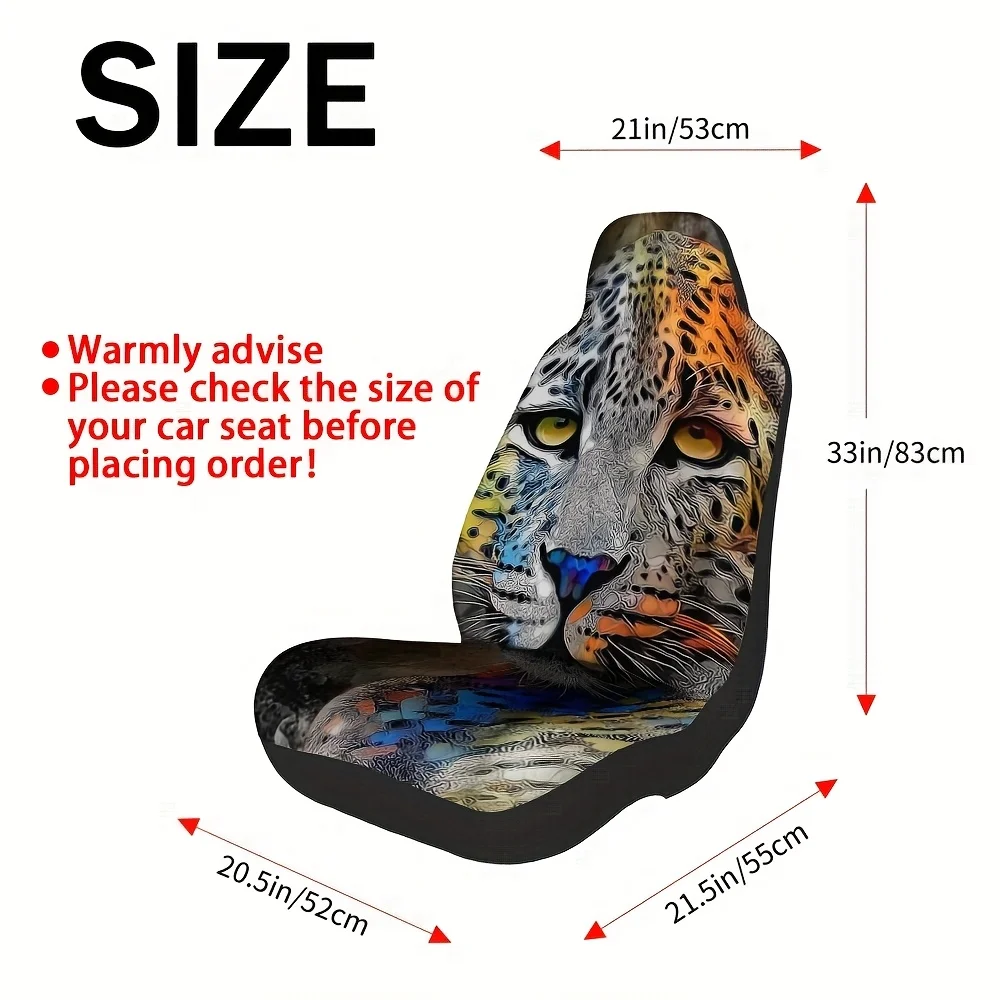 2pcs, Abstract Leopard Portrait Pattern Car Seat Covers, Washable And Comfortable, Universal Fit For Front Seats Of Cars And Tru