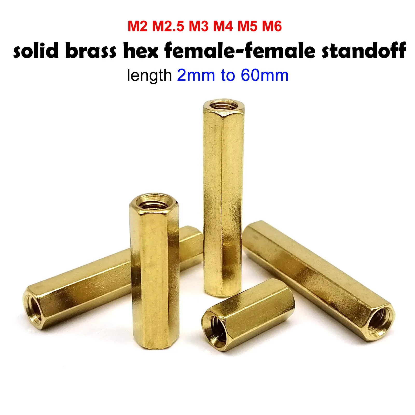 HZYUEGOU M2 M2.5 M3 M4 M5 M6 Länge 2-80mm Massiver Messing-Kupfer-Sechskant-Abstandshalter Säule Weiblicher Abstandshalter für Leiterplatten und Motherboards – Detail 2