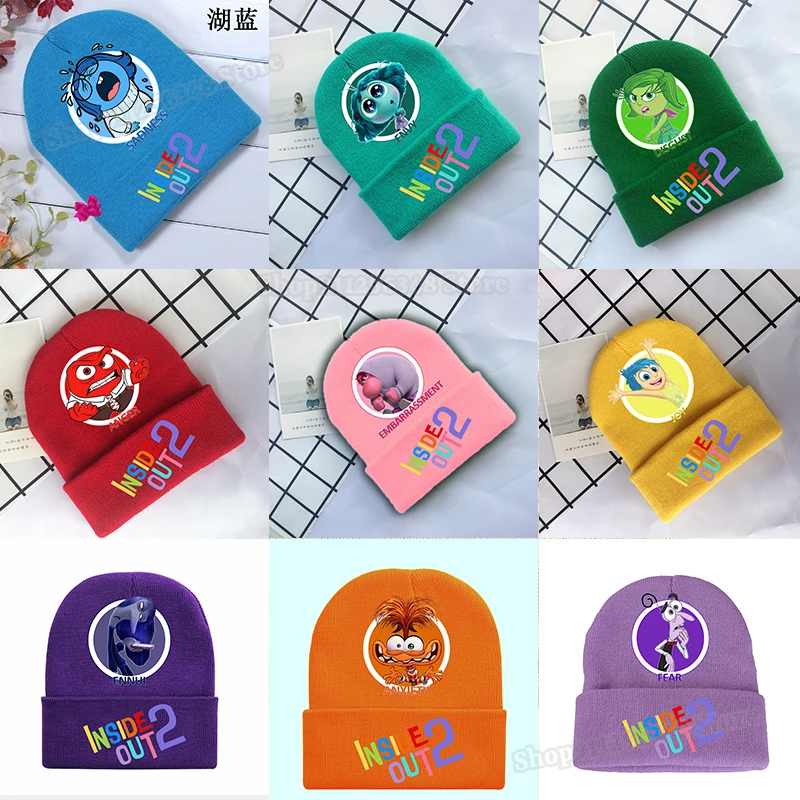 Inside Out 2 Knitted Hat Winter Disney Cartoon Anime Print Beanies Casual Sports Warm Skullies Kawaii Hip Hip Cap Christmas Gift