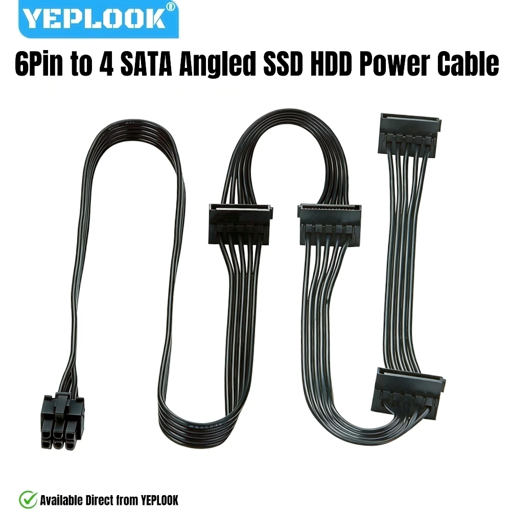 

YEPLOOK 6Pin to 4 SATA Right Angle, SSD HDD SATA Power Cable for Corsair AX1600i, AX1500i, AX1200i, AX860i, AX760i Modular Power