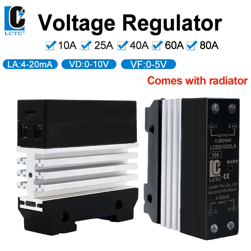 LCTC 0-10V 4-20mA 0-5V SSR Przekaźnik półprzewodnikowy Regulator napięcia Jednofazowy Smukły Przekaźnik Z Radiatorem 10A 25A 40A 50A 60A 80A