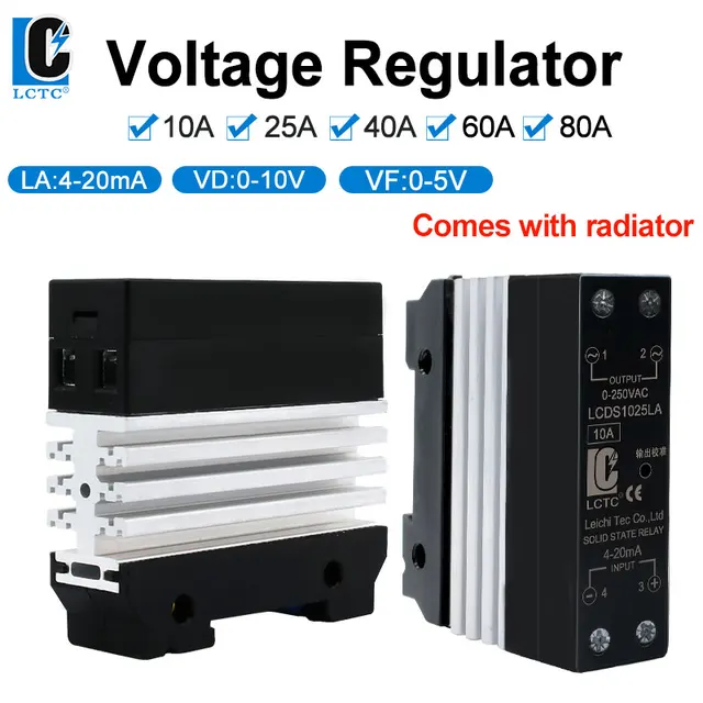 LCTC 0-10V 4-20mA 0-5V SSR Przekaźnik półprzewodnikowy Regulator napięcia Jednofazowy Smukły Przekaźnik Z Radiatorem 10A 25A 40A 50A 60A 80A