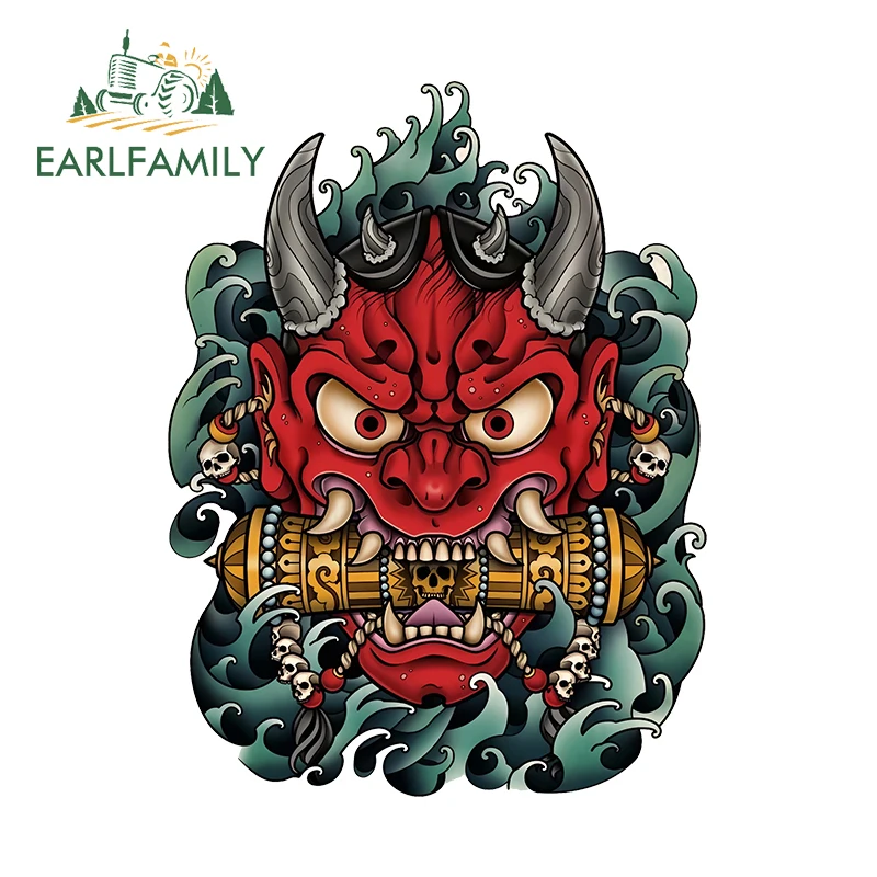 EARLFAMILY 13cm x 9.8cm Red Face Demon Biting Car Stickers Custom Cartoon VAN Auto Decal Funny Air Conditioner Surfboard Decor