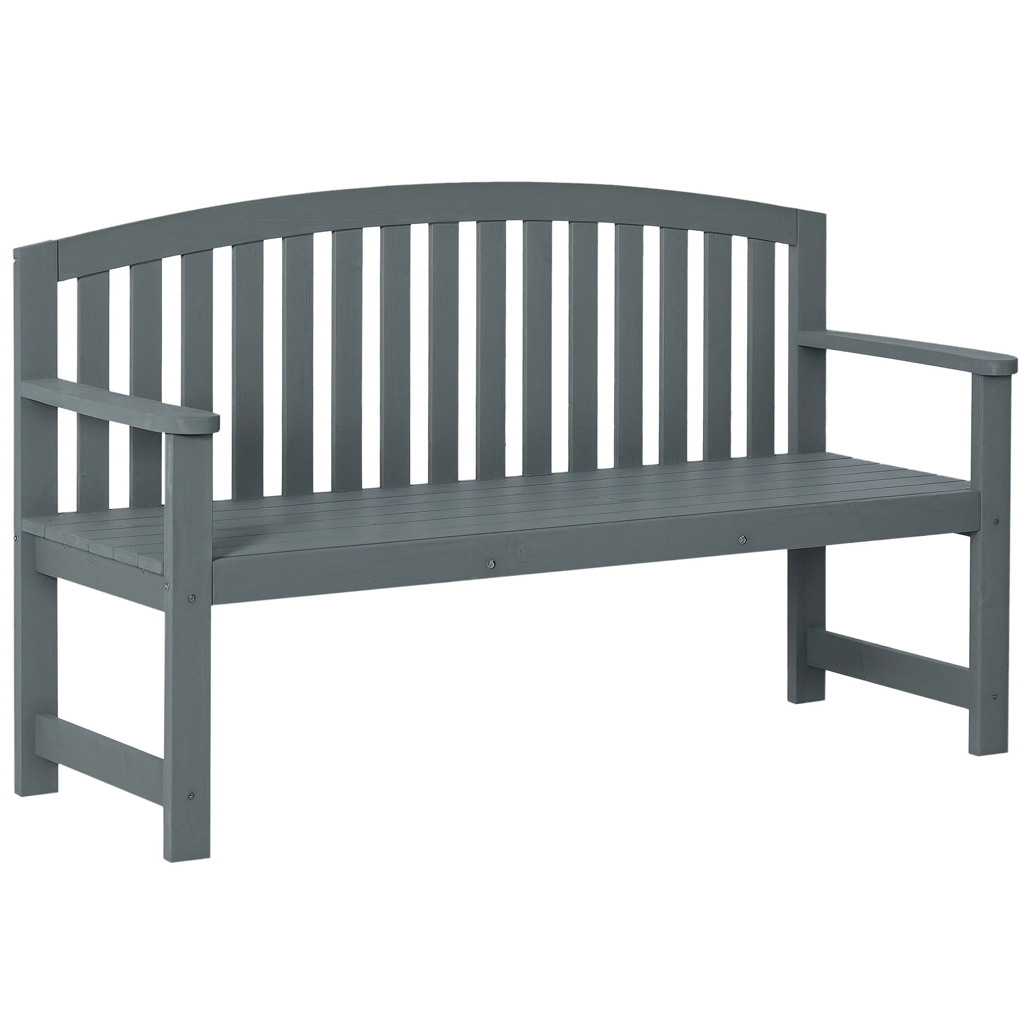2-Person Wooden Garden Bench Patio Chair W/ Arch Slatted Backrest Gray