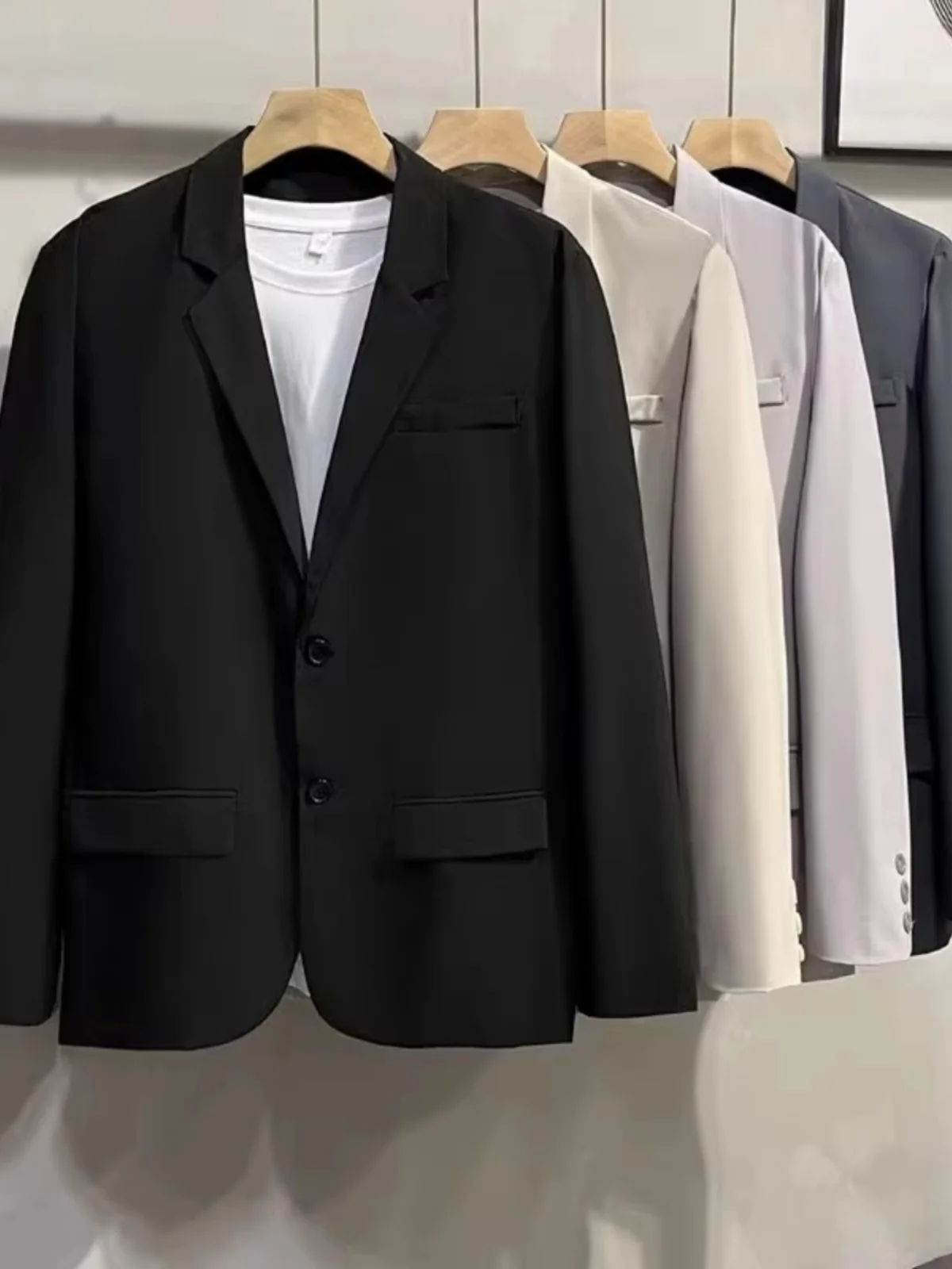 Men's Versatile Spring Autumn Style Drapey Suit Jacket Trendy British Fashion Casual Long Sleeve Loose Fit Single Button