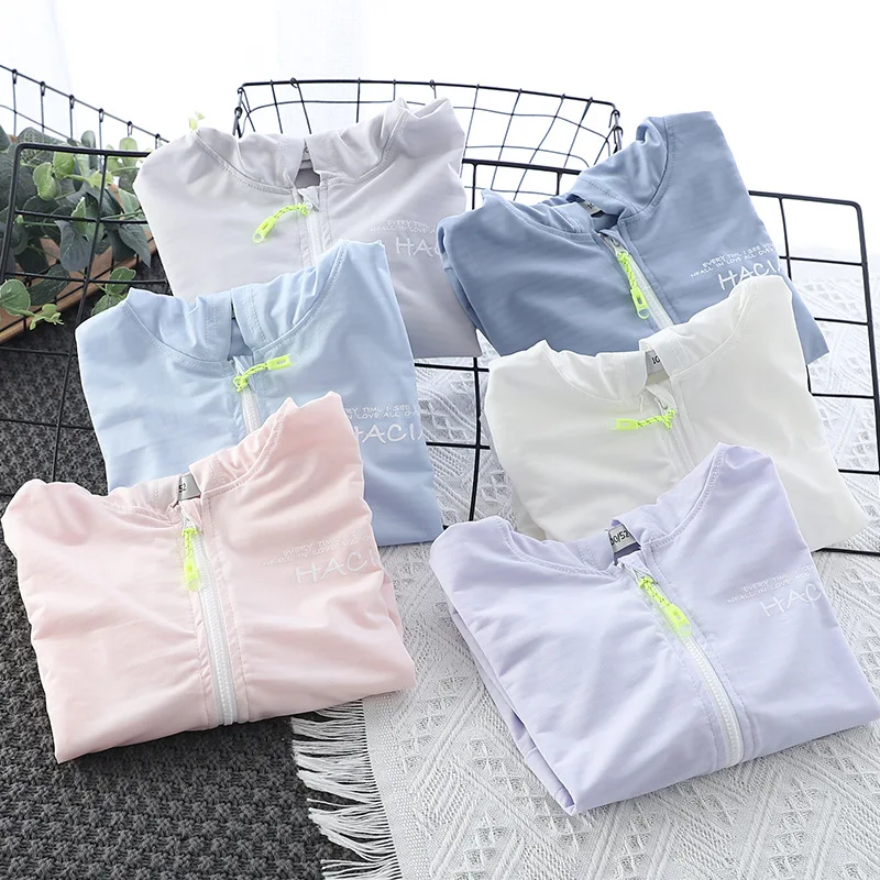 Girl Sunscreen Jacket Boys Hooded Ice Shreds Breathable Coat Summer Outdoor Children Causal Outwear Sun-Proof Kids Clothes