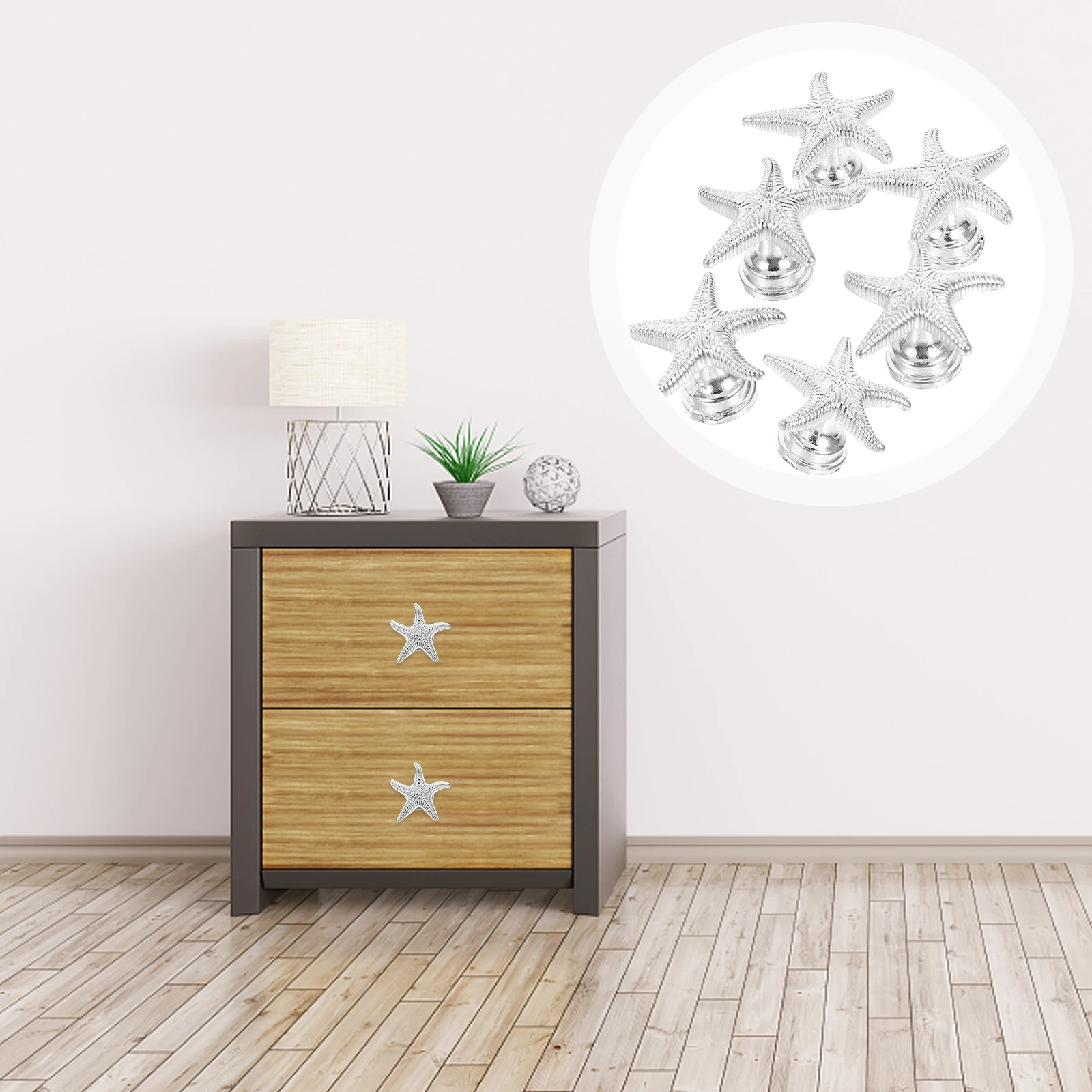 

6pcs Alloy Drawer Pulls Sea Star Shape Silver Handles Decorative Knobs For Dresser Wardrobe Furniture Zinc Modern Design