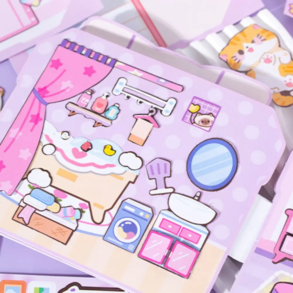 Kawaii Montessori Magnetic Quiet book Paper Cartoon Cat Sticker Book Handmade Hand Ledger DIY Busy Book