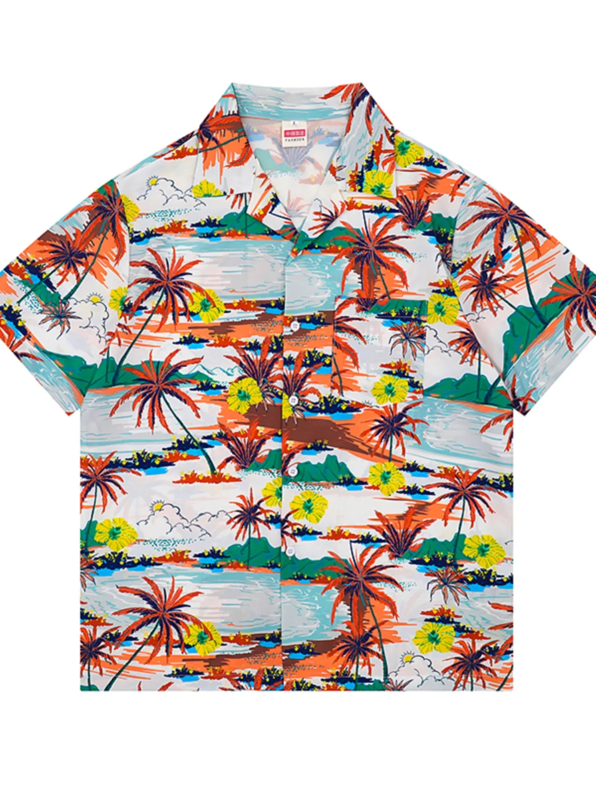 

Мужская рубашка с кубинским воротником, свободного кроя, с принтом, с коротким рукавом, летняя, модная, пляжная, гавайская, дышащая, из полиэстера, молодежная