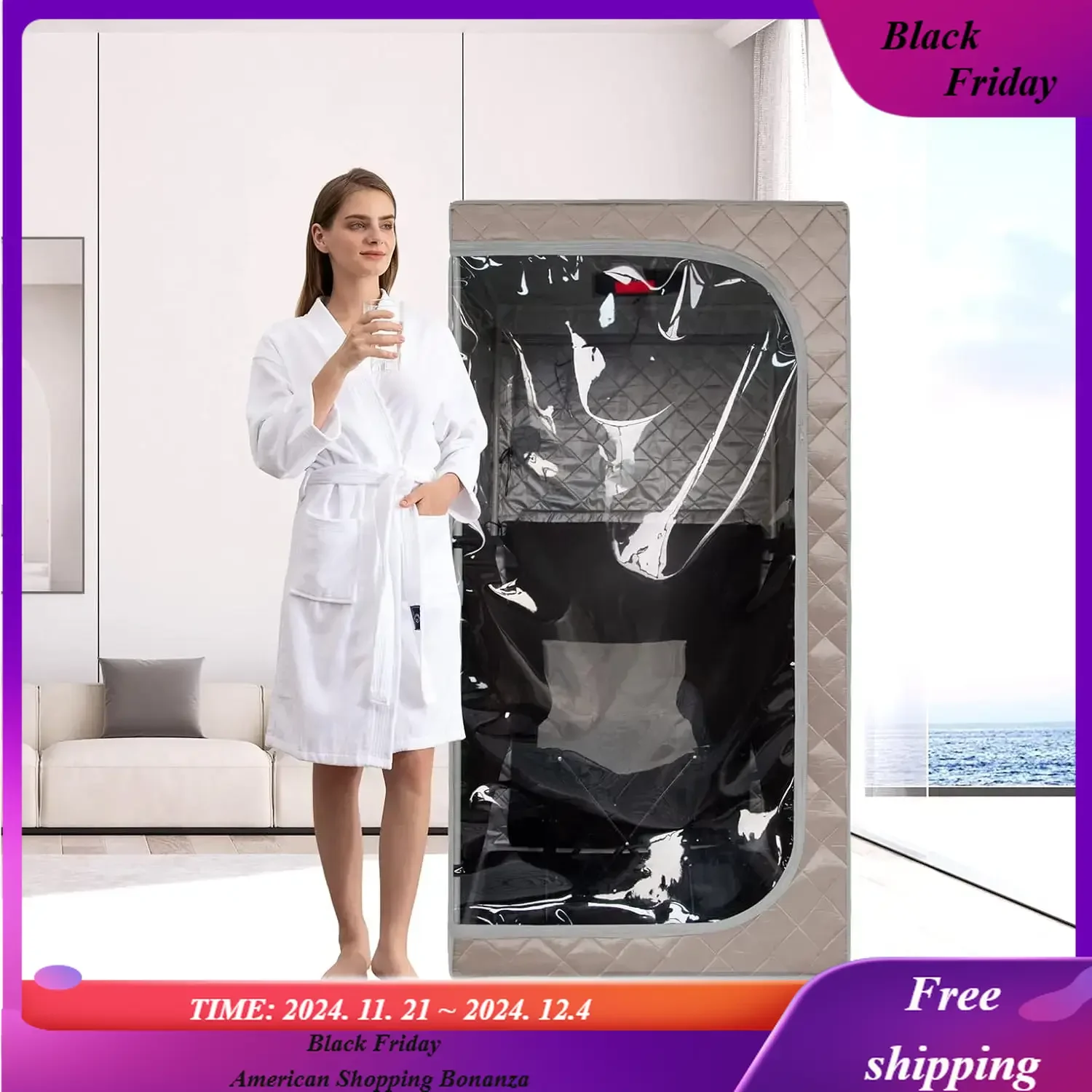 

Portable Full Size Infrared Sauna, Home Spa Detox Therapy with Upgrade Reinforced Portable Chair, Heating Foot Pad,