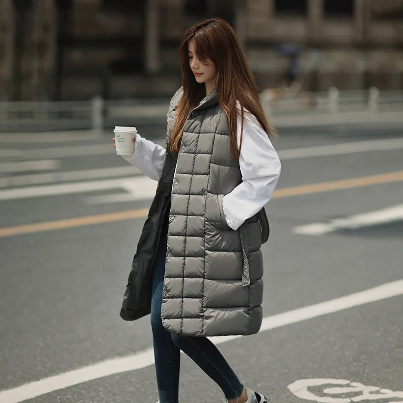 

Autumn Winter New Hooded Single Breasted Down Cotton Vest Women Coat Loose Medium Length Vest Cotton Jacket Fashionable Vestidos