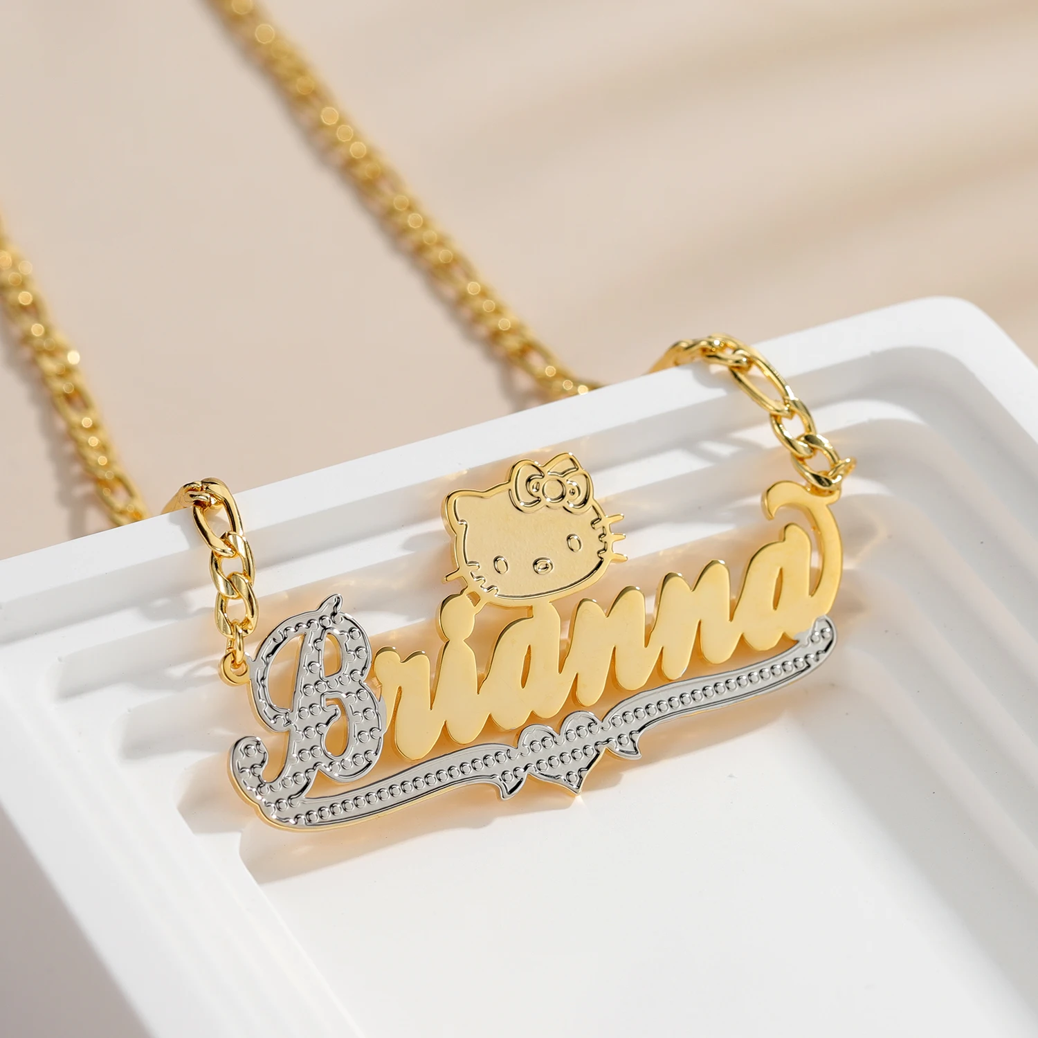 

Customized Two-tone HelloCat Necklace 18K Gold-plated Stainless Steel Pendant Personalized Name Jewelry Women's Jewelry Gift