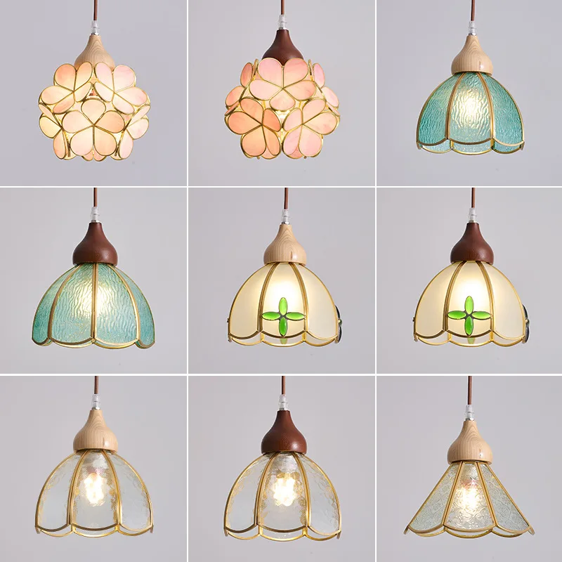 

Medieval walnut American retro glass restaurant bar light Japanese wabi-sabi wind window entrance bedroom small chandelier